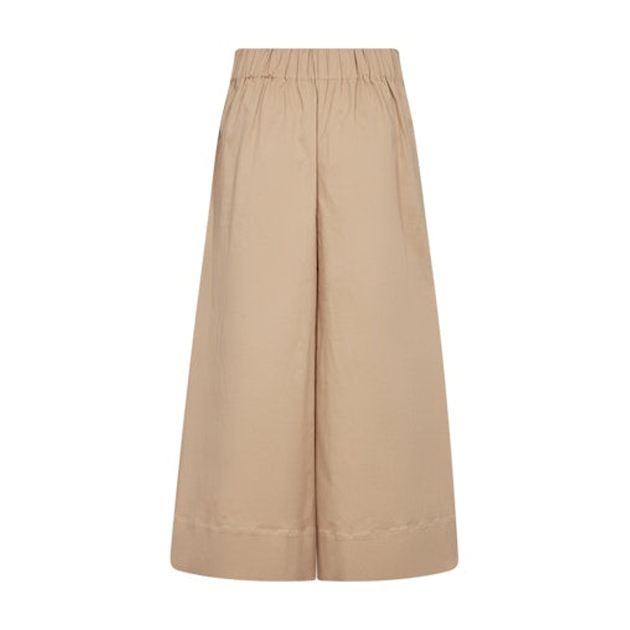 Beige wide leg bukser fra Mos Mosh set bagfra med elastisk linning