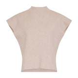 Beige vest i Oatmeal Melange fra MSCH Copenhagen med høj hals og korte, brede ærmer set forfra