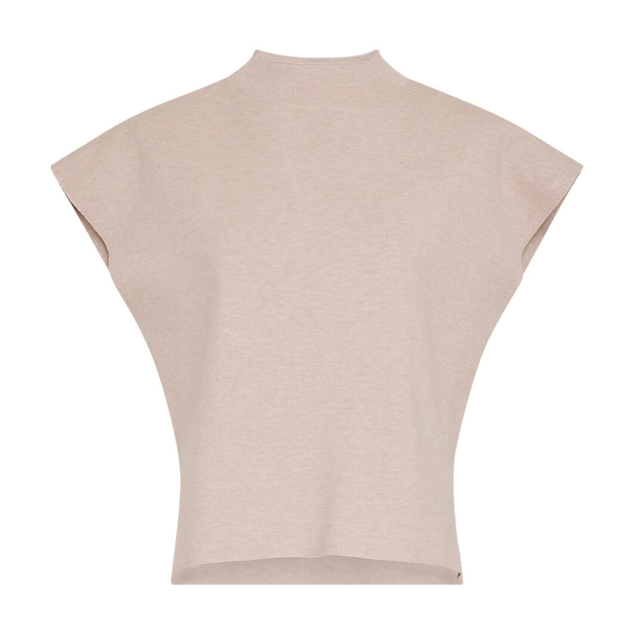Beige vest i Oatmeal Melange fra MSCH Copenhagen med høj hals og korte, brede ærmer set forfra