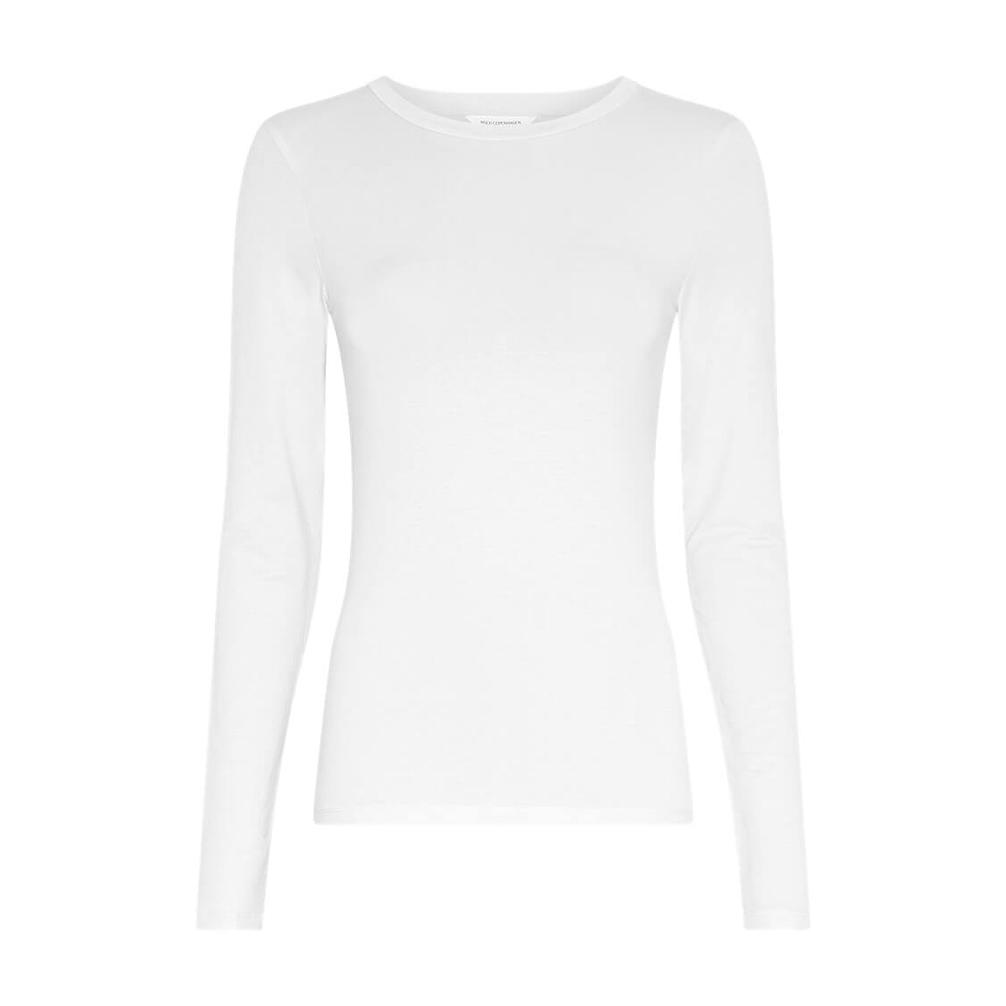 Hvid langærmet bluse fra MSCH Copenhagen med rund hals, Betrina O LS Top i Bright White set forfra