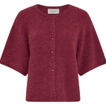 Pink kortærmet cardigan fra MSCH Copenhagen med rund hals og knapper foran, set forfra