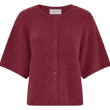 Pink kortærmet cardigan fra MSCH Copenhagen med rund hals og knapper foran, set forfra