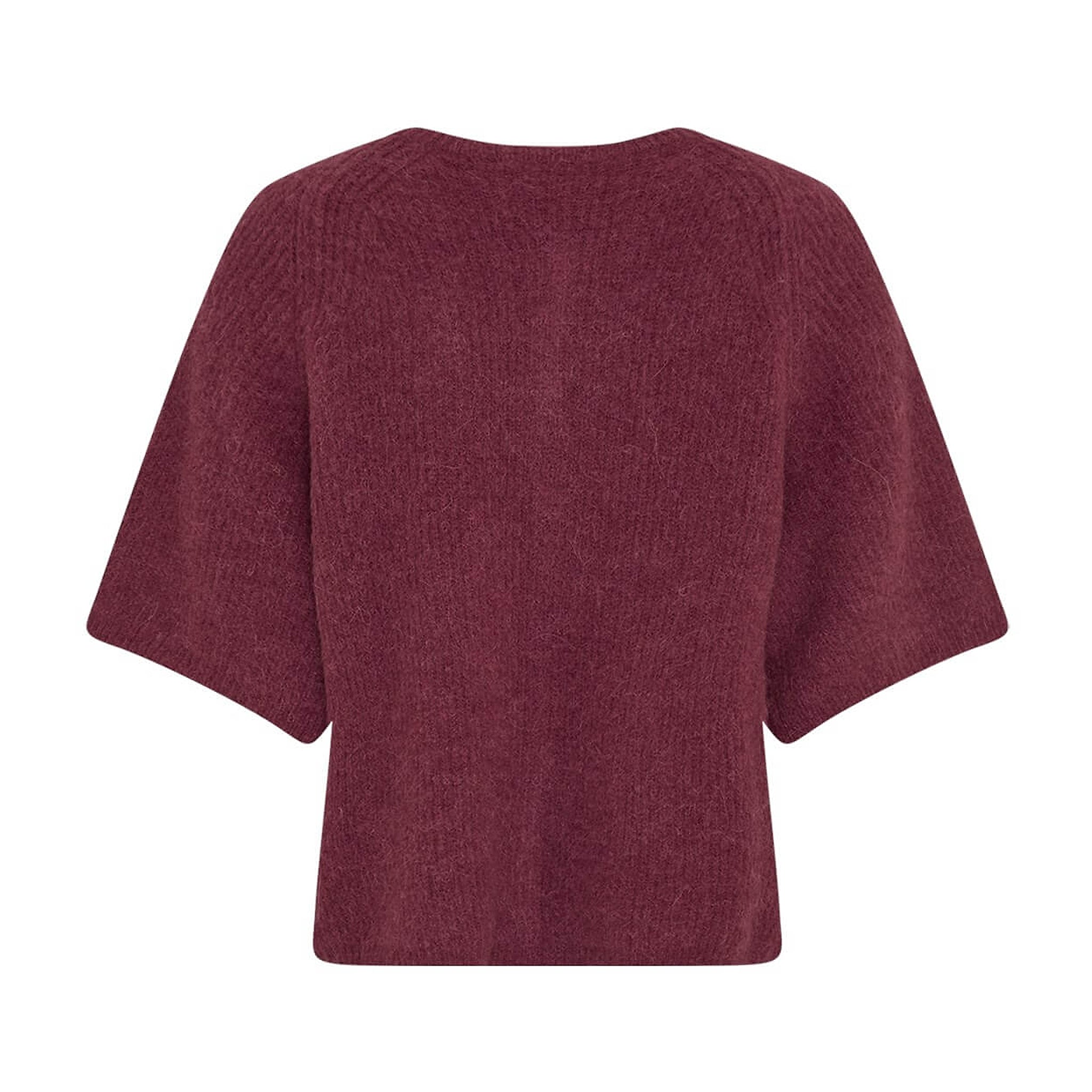 Pink kortærmet cardigan i strik med vide ærmer og raglansømme, set bagfra