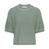 Grøn kortærmet pullover fra MSCH Copenhagen i struktureret strik med rund hals og ribkanter, set forfra