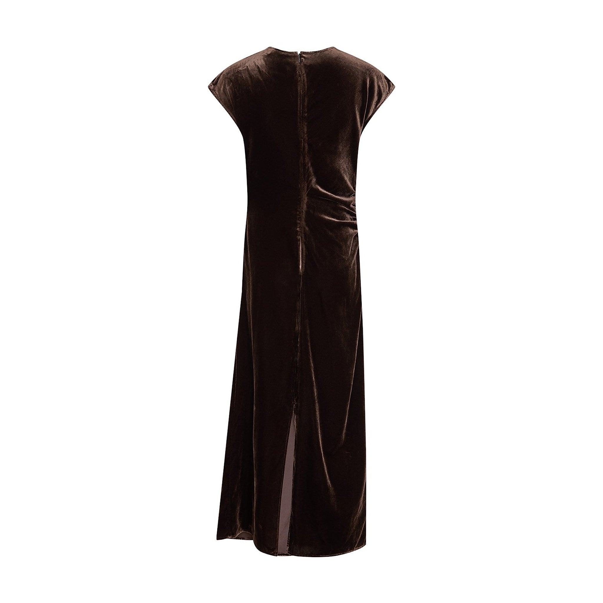 Brun velourkjole Eila SS Dress set bagfra med lynlås og slids bagpå