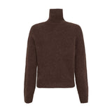 Brun strikket pullover med høj rullekrave i farven Hot Fudge set bagfra