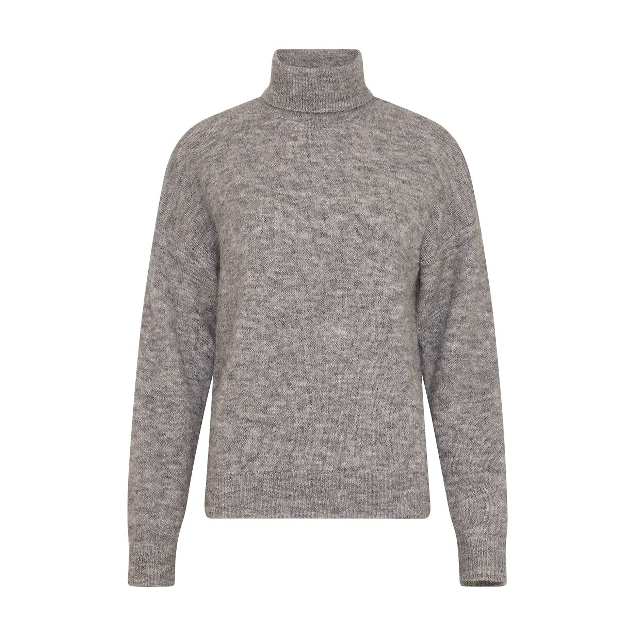 Grå meleret pullover med høj rullekrave fra MSCH Copenhagen set forfra
