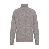 Grå pullover med rullekrave og sænkede skuldre set bagfra