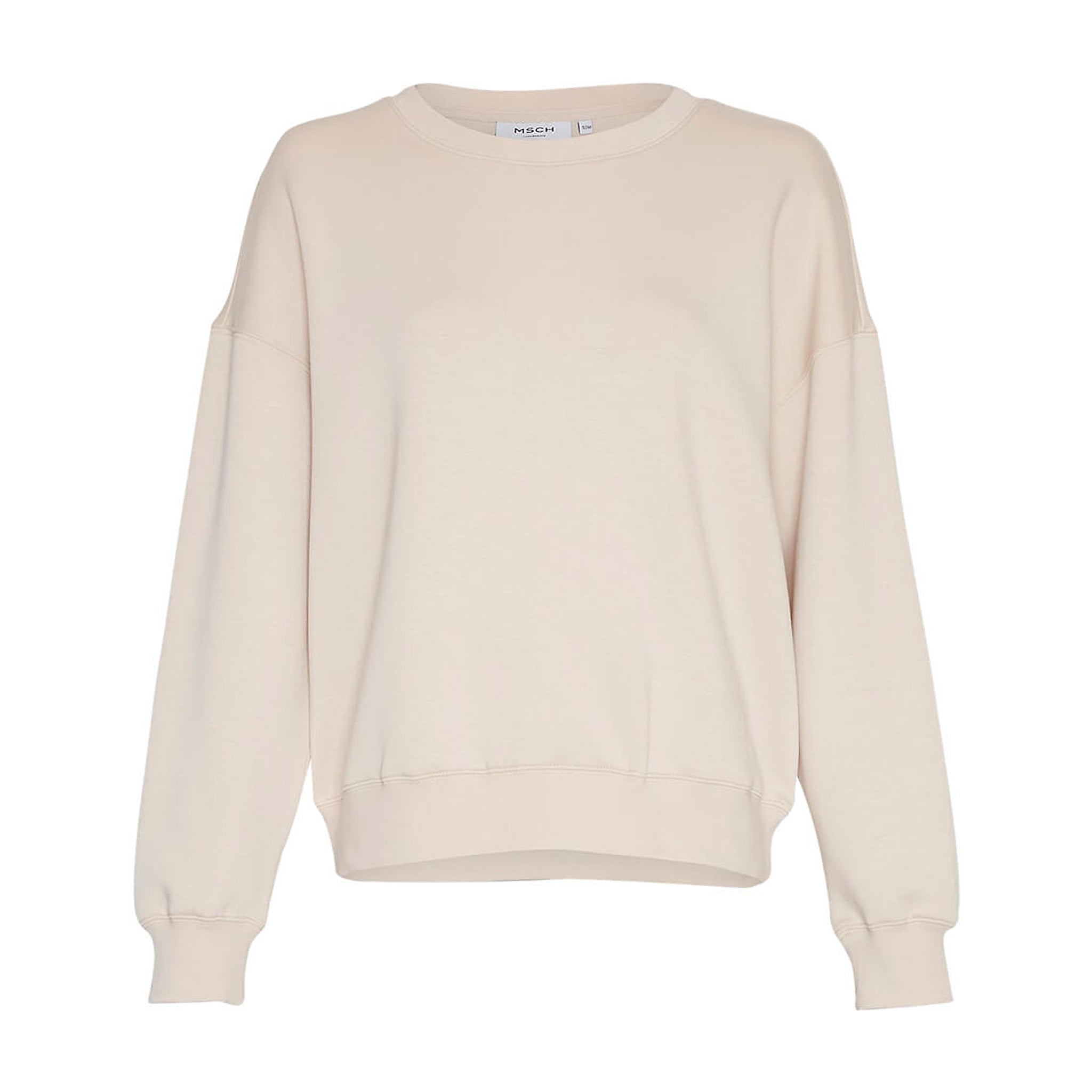Beige sweatshirt Ima Q i Oatmeal fra MSCH Copenhagen set forfra med rund hals og ribkanter