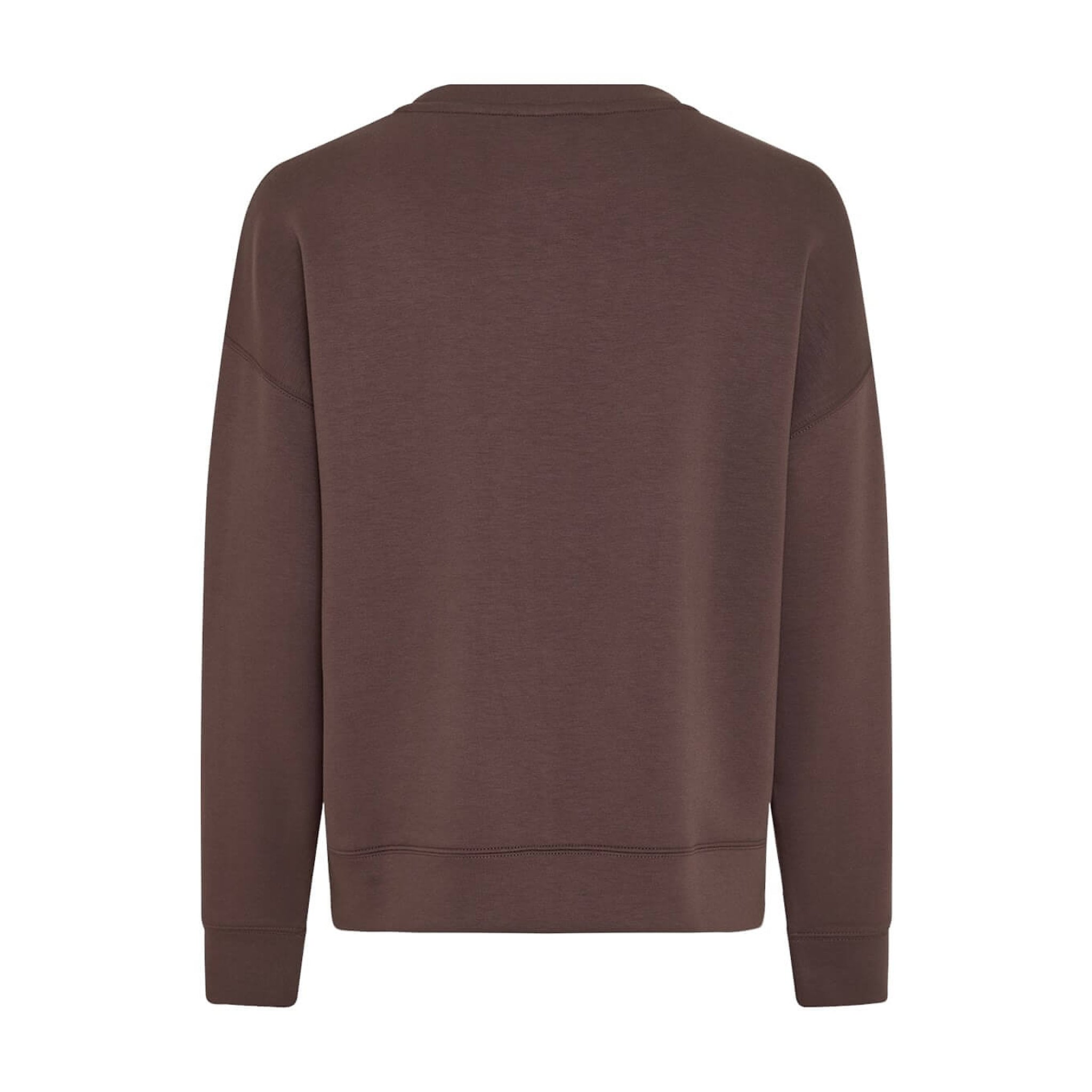 Brun sweatshirt Ima Q i Hot Fudge fra MSCH Copenhagen med nedfaldne skuldre og ribkanter, set bagfra