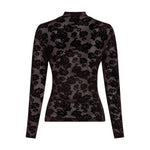 Brun mesh top med blomstret flock print og lange ærmer set bagfra