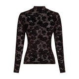 Brun mesh top med blomstret flock print og lange ærmer set bagfra