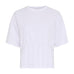 Hvid t-shirt fra MSCH Copenhagen med rund hals, korte ærmer og lodrette læg forneden, set forfra