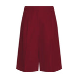 Lange shorts i mørkere rød nuance Rhubarb set forfra med læg foran og vide ben