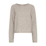 Grå pullover i strik fra MSCH Copenhagen med rund hals og lange ærmer set forfra