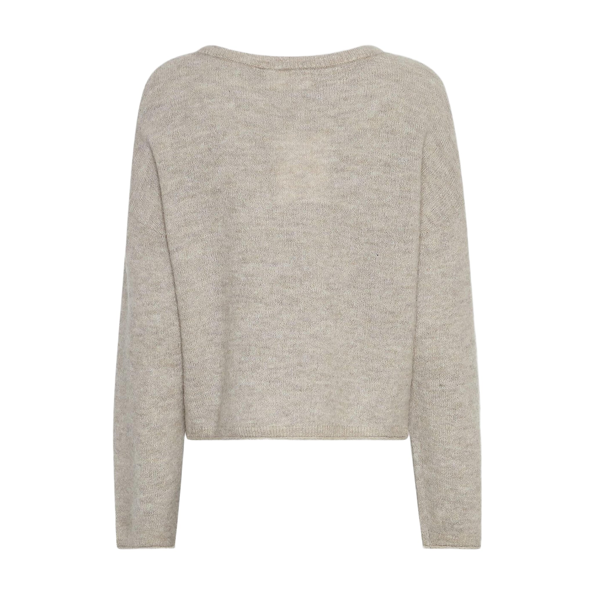 Grå Kellsey Alegria pullover i melangestrik set bagfra med rullede kanter ved bund og ærmer
