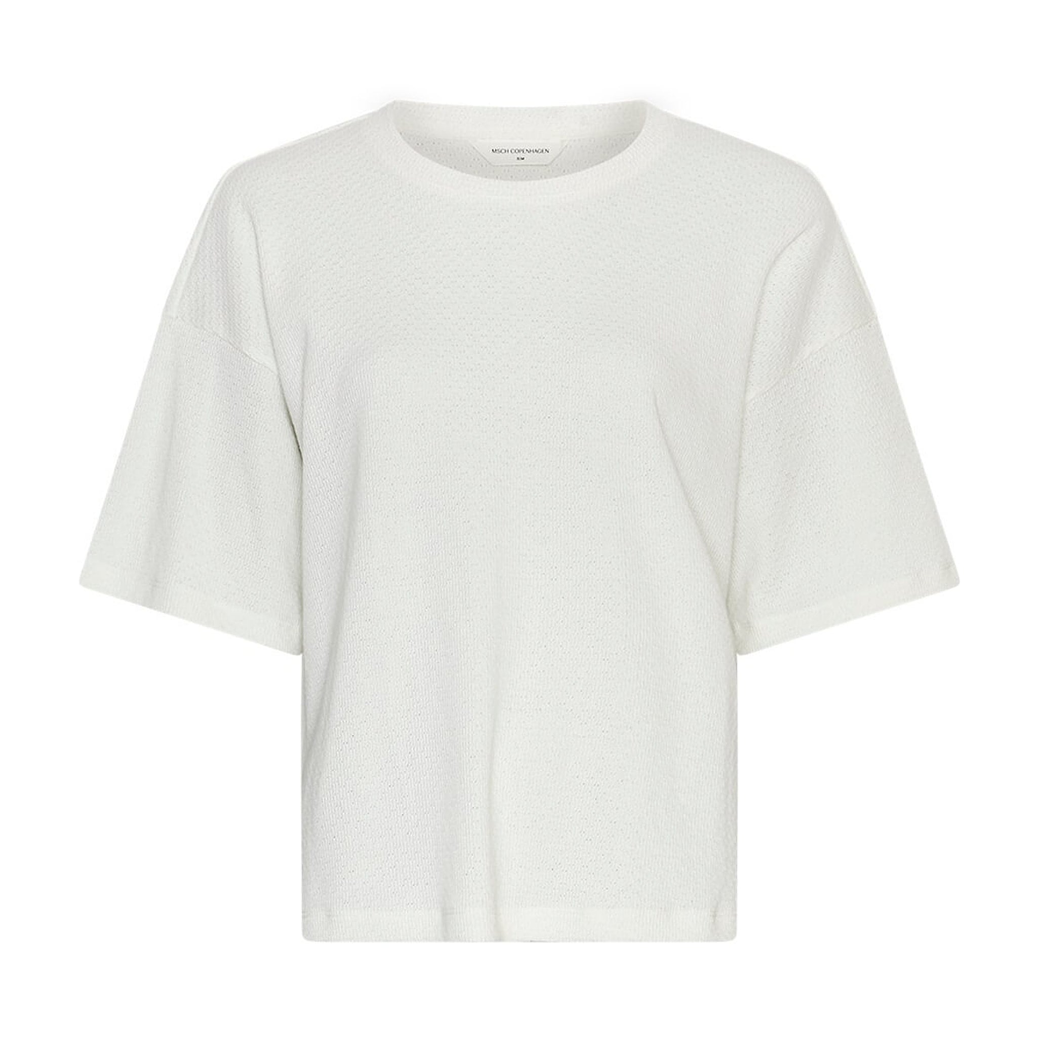 Hvid t-shirt Linea Tee fra MSCH Copenhagen med rund hals og brede korte ærmer, set forfra