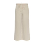 Beige wide leg bukser Lio Pants i Sand Wash fra MSCH Copenhagen set forfra med bindebånd i taljen