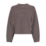 Brun og beige stribet sweatshirt med rund hals og vide ærmer set forfra