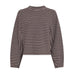 Brun og beige stribet sweatshirt med rund hals og vide ærmer set forfra