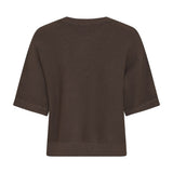 Brun Thamira pullover i strik set bagfra med ribkant forneden og ved ærmerne