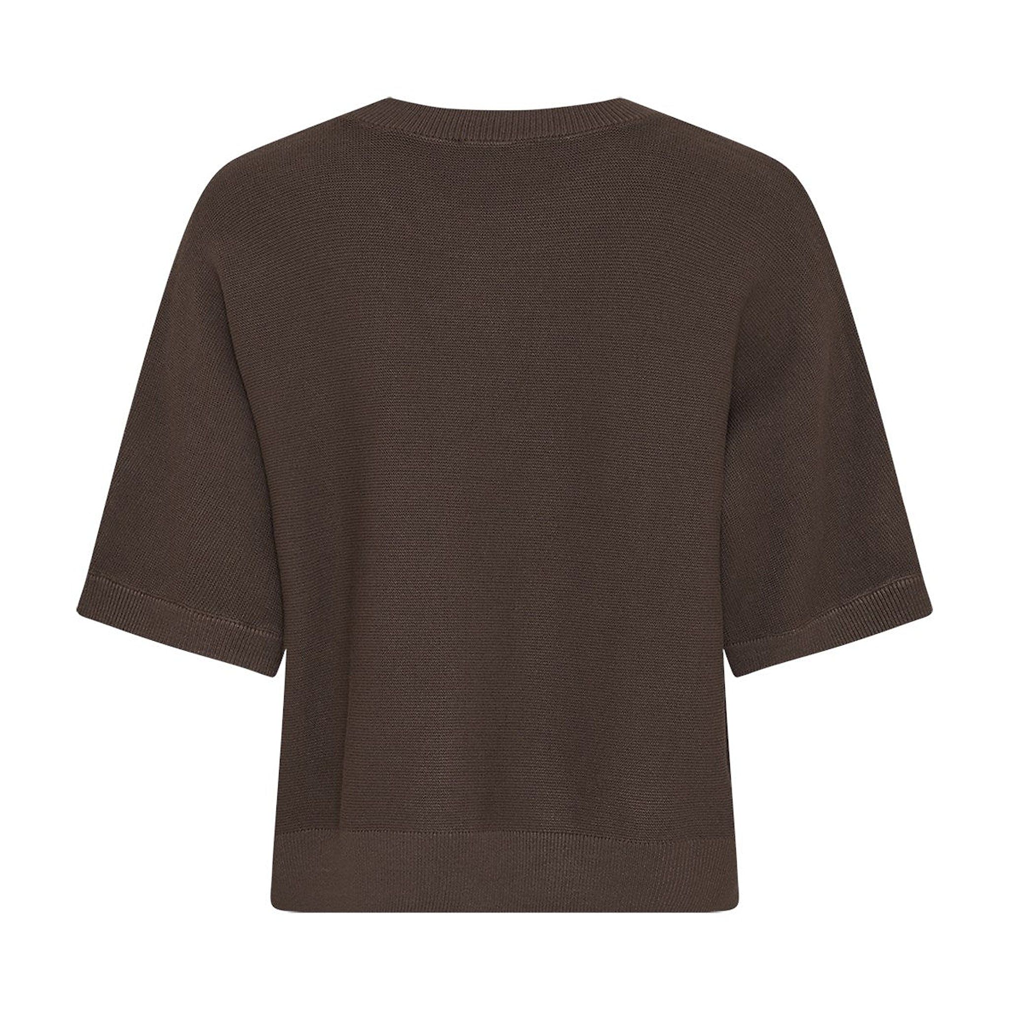 Brun Thamira pullover i strik set bagfra med ribkant forneden og ved ærmerne