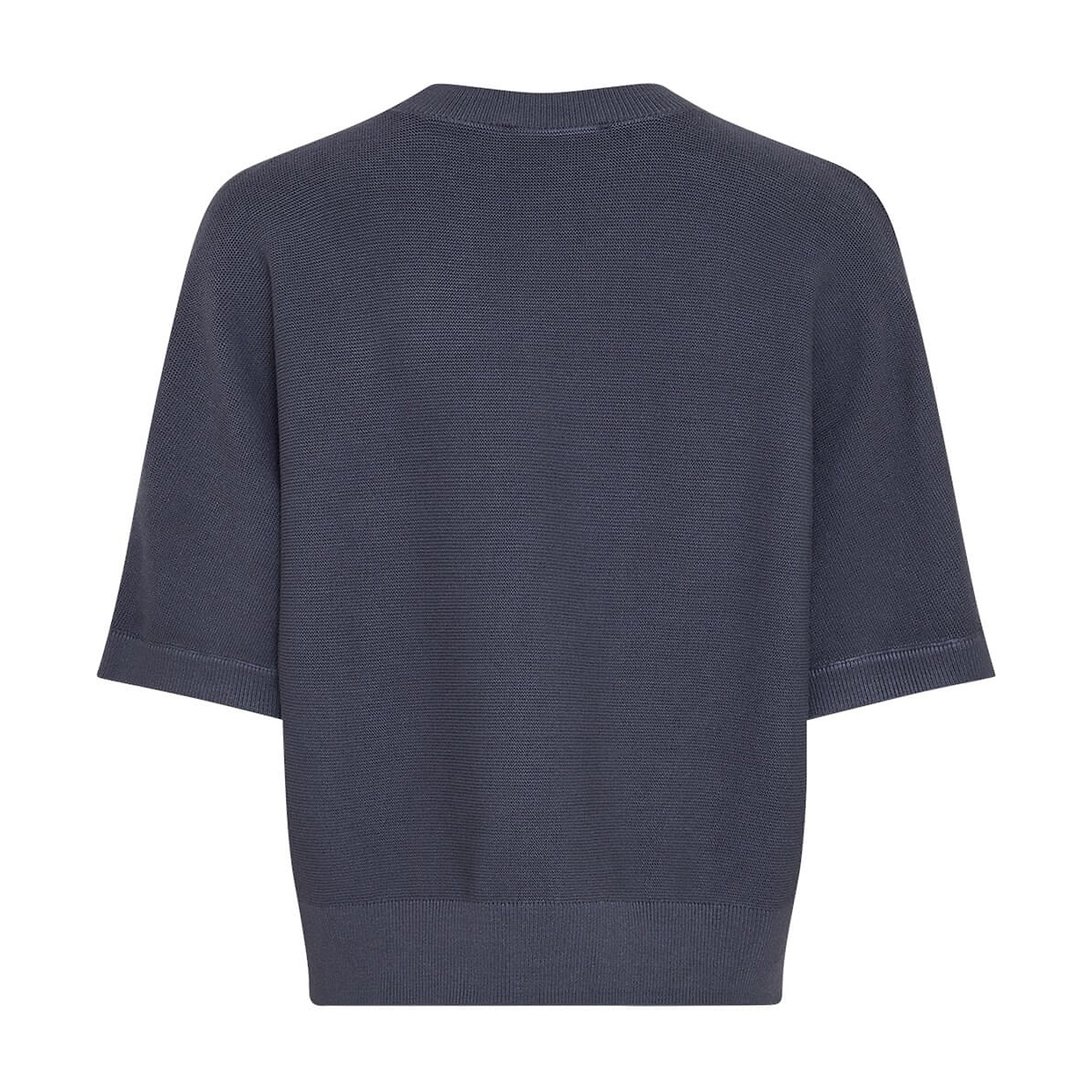 Navy pullover i strik fra MSCH Copenhagen set bagfra med halvlange ærmer og ribkant ved hals og forneden
