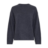 Navy pullover fra MSCH Copenhagen i strik med rund hals og lange ærmer, set forfra