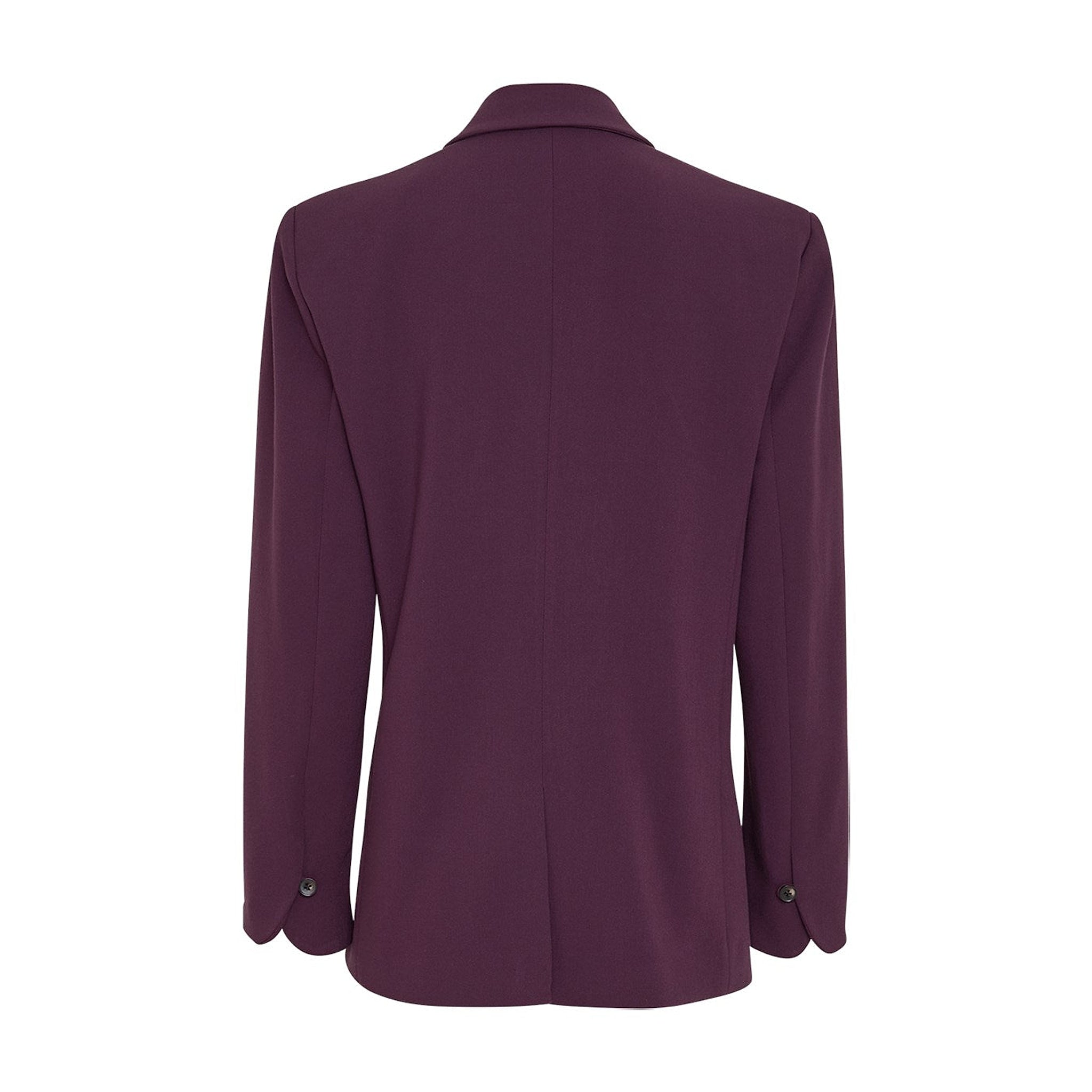 Lilla blazer i farven Potent Purple bagfra med knap og afrundet slids ved ærmerne
