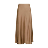Brun midi nederdel i satin, Bovary Skirt i Dark Taupe fra Neo Noir, set forfra på hvid baggrund