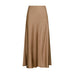 Brun midi nederdel i satin, Bovary Skirt i Dark Taupe fra Neo Noir, set forfra på hvid baggrund