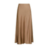 Brun midi nederdel i satin, Bovary Skirt i Dark Taupe fra Neo Noir, set forfra på hvid baggrund