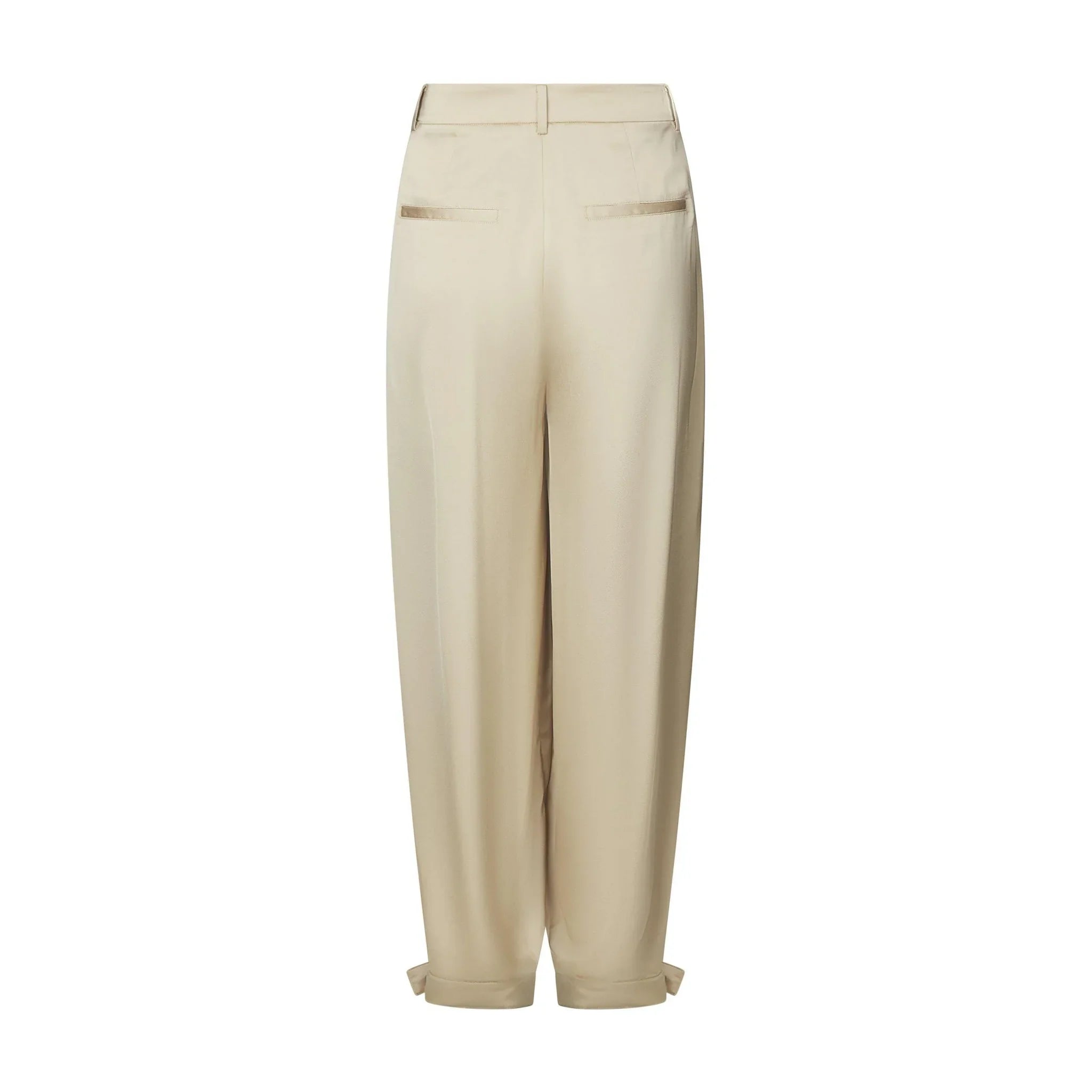 Beige Fayla satinbukser set bagfra med to lommer og små stropper ved anklen