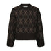 Brun strikbluse med argyle mønster og rundhals fra Neo Noir set forfra