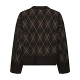 Brun strikbluse med argyle mønster og ribkanter fra Neo Noir set bagfra