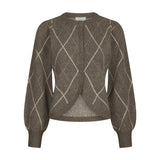 Beige ternet cardigan Koteas fra Neo Noir med ballonærmer og knapper, set forfra
