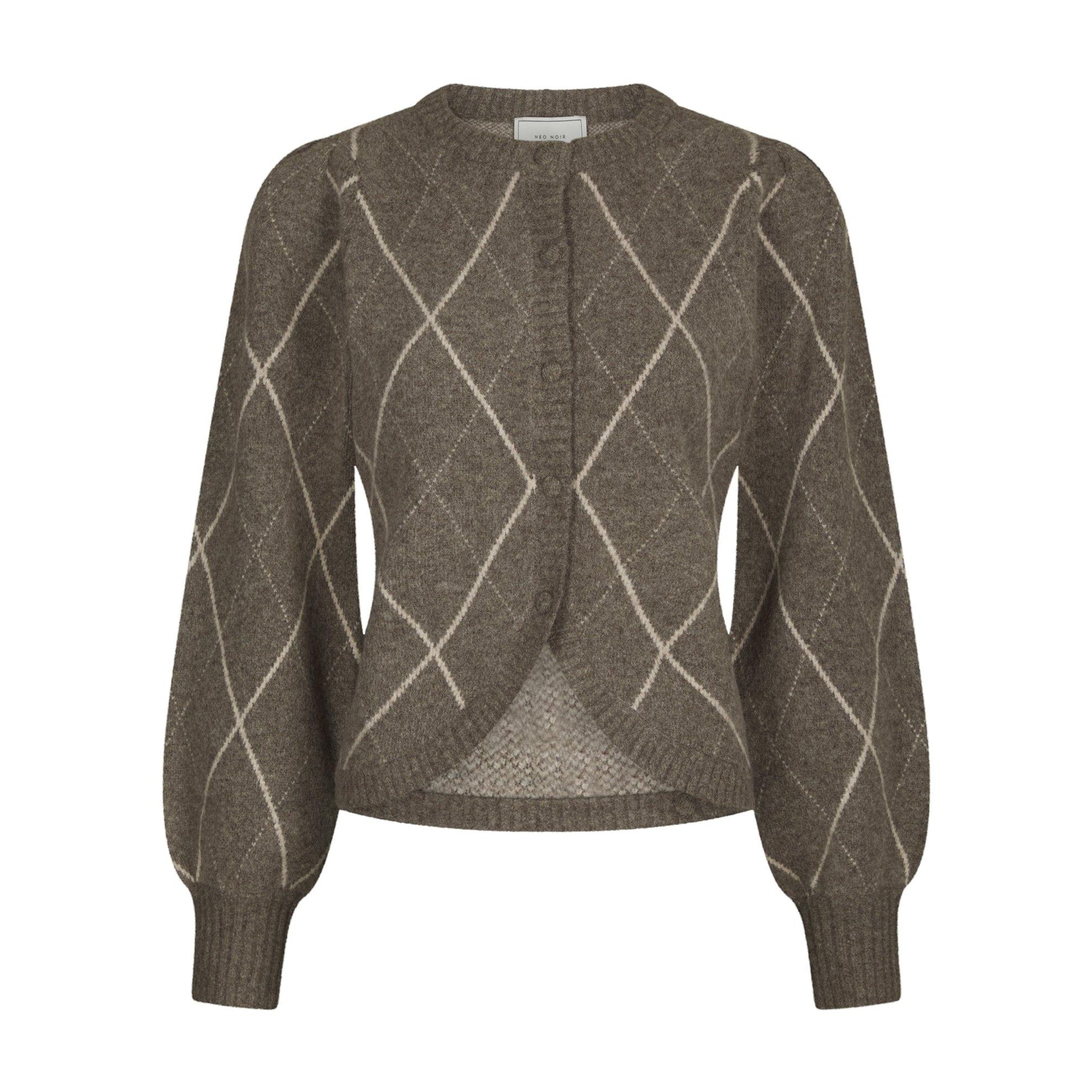 Beige ternet cardigan Koteas fra Neo Noir med ballonærmer og knapper, set forfra