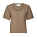 Beige bluse i hæklet look fra Neo Noir med korte ærmer og bølget kant, set forfra
