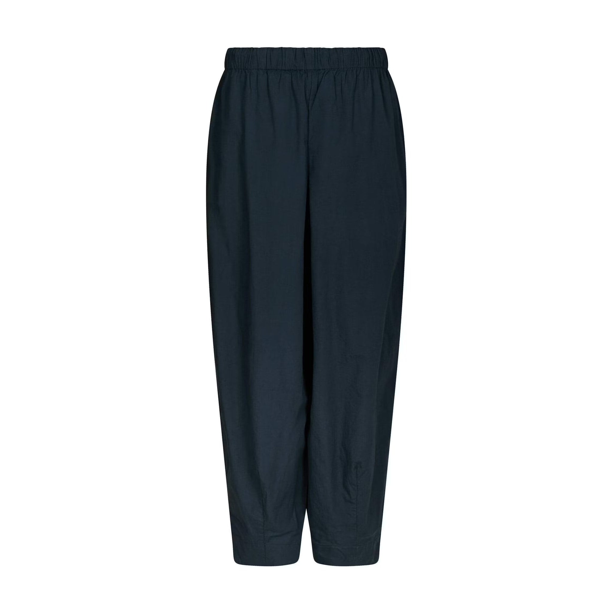 Navy barrel bukser fra Neo Noir i poplin med elastisk linning, set bagfra