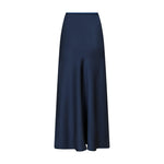 Navy satin nederdel Vicky fra Neo Noir set bagfra på hvid baggrund