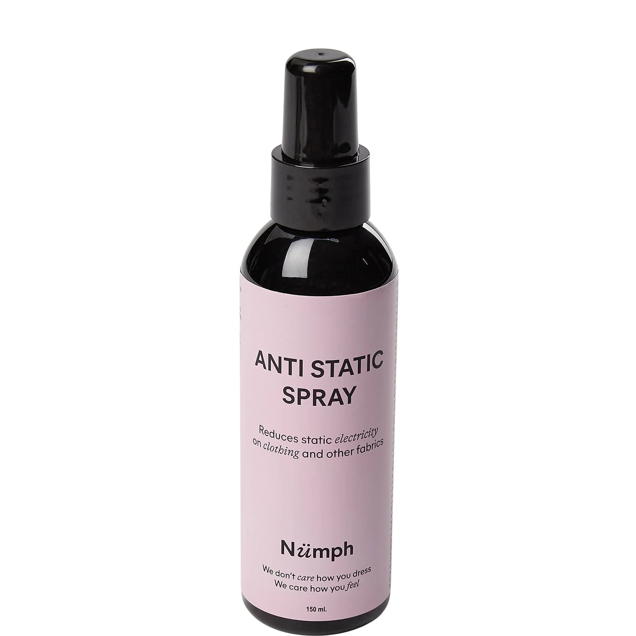 Nümph Antistatic Spray plejeprodukt på 150 ml i sort flaske med spraylåg og lyserød etiket