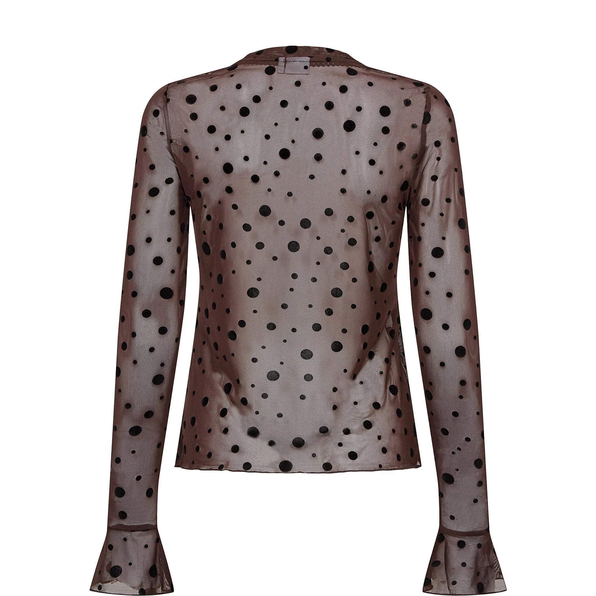 Brun mesh t-shirt med sorte prikker set bagfra
