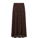 Brun maxi nederdel i mesh med sorte prikker, Evita Mesh Skirt i Chocolate Plum fra Nümph, set bagfra