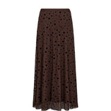 Brun maxi nederdel i mesh med sorte prikker, Evita Mesh Skirt i Chocolate Plum fra Nümph, set bagfra