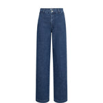 Blå wide leg jeans fra Nümph med høj talje set forfra, liggende produktbillede