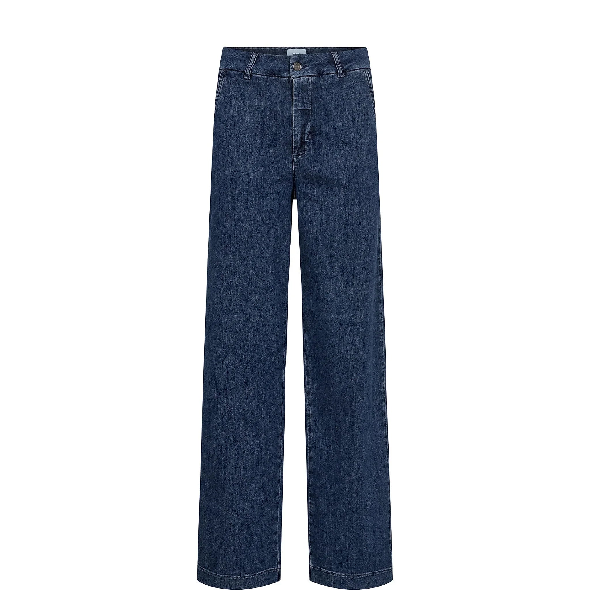 Mellemblå Nuamber wide leg jeans set forfra på hvid baggrund