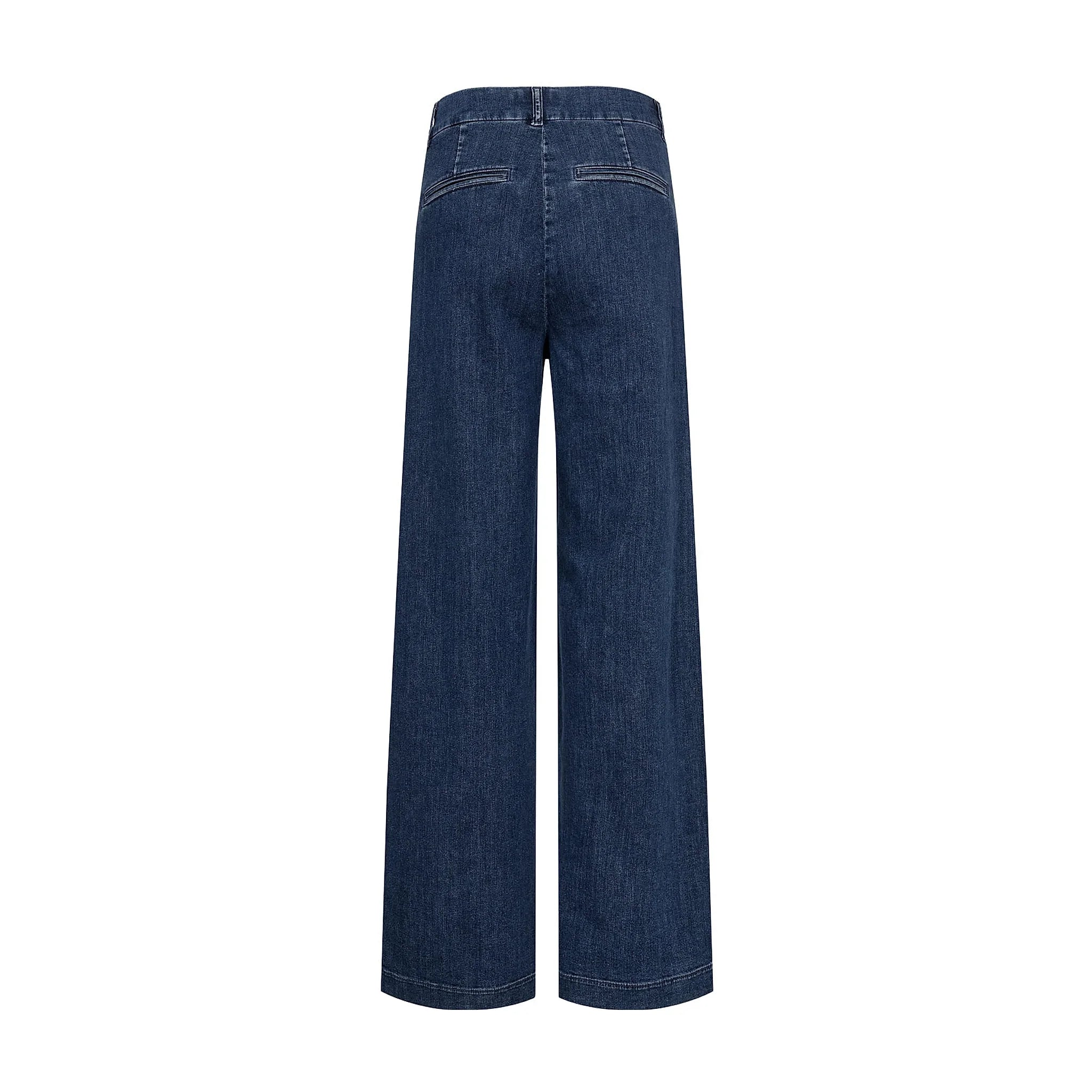Mellemblå Nuamber wide leg jeans set bagfra på hvid baggrund