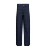 Blå wide leg jeans Nuamber fra Nümph i mørk denim set forfra