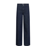 Blå wide leg jeans Nuamber fra Nümph i mørk denim set forfra