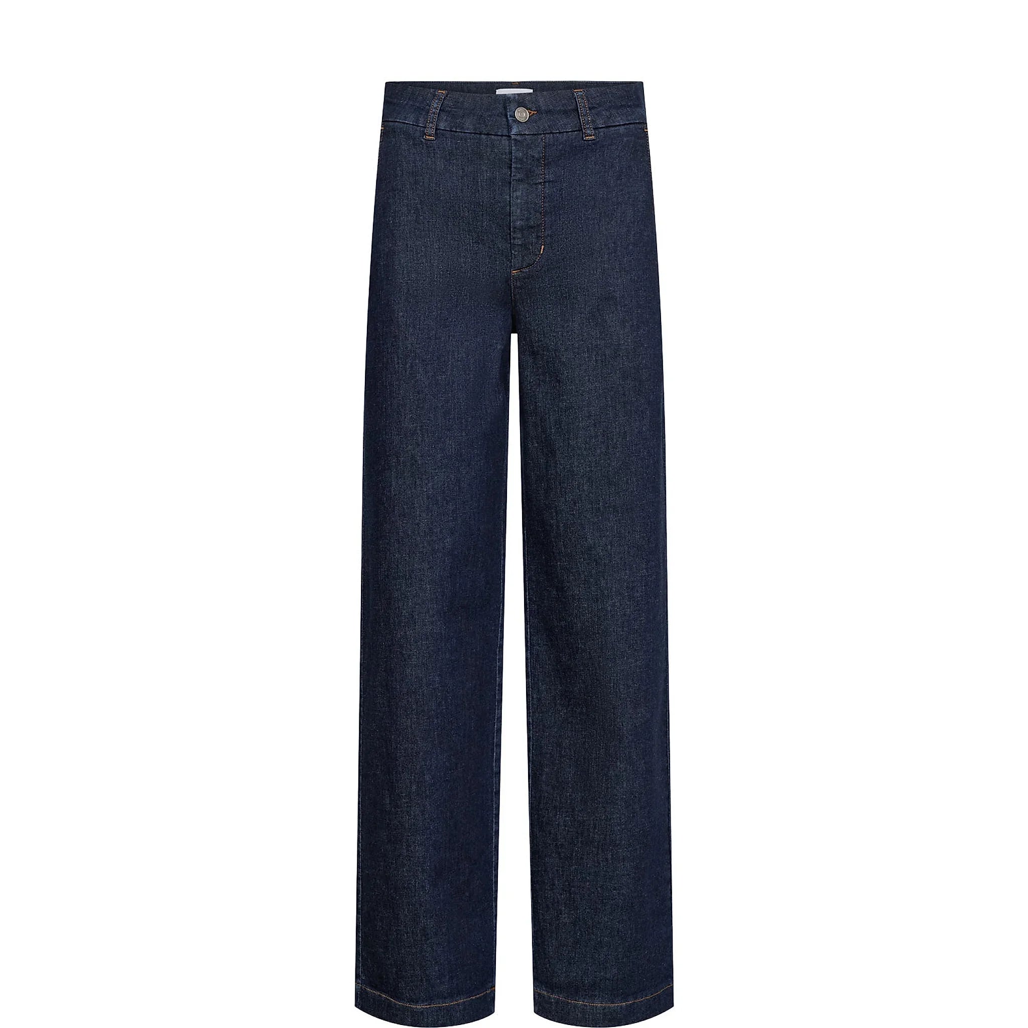 Blå wide leg jeans Nuamber fra Nümph i mørk denim set forfra